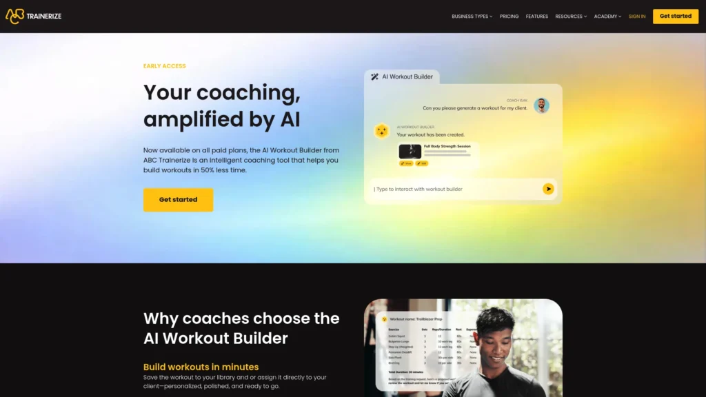 ABC Trainerize page with the headline Your coaching, amplified by AI