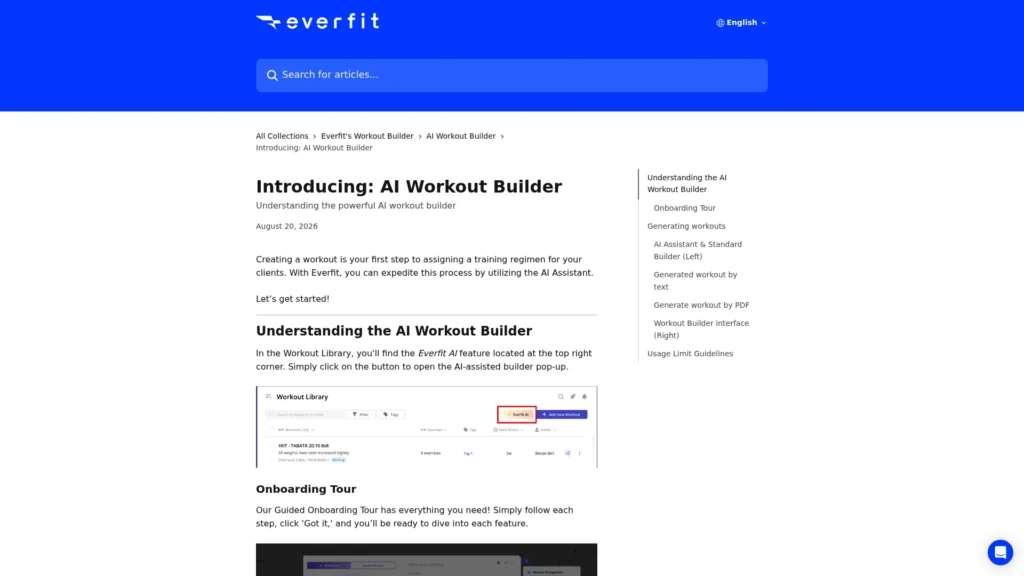 Everfit article introducing its AI Workout Builder