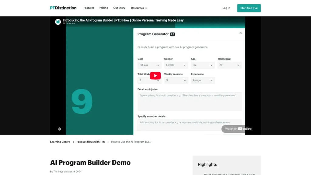 PT Distinction AI Program Builder demo video