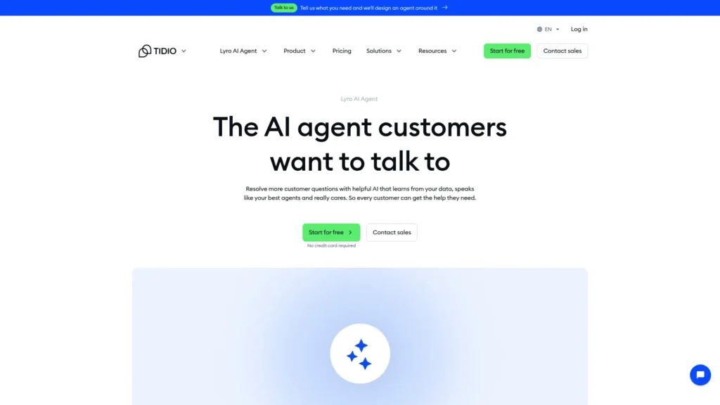 Tidio homepage with the headline The AI agent customers want to talk to
