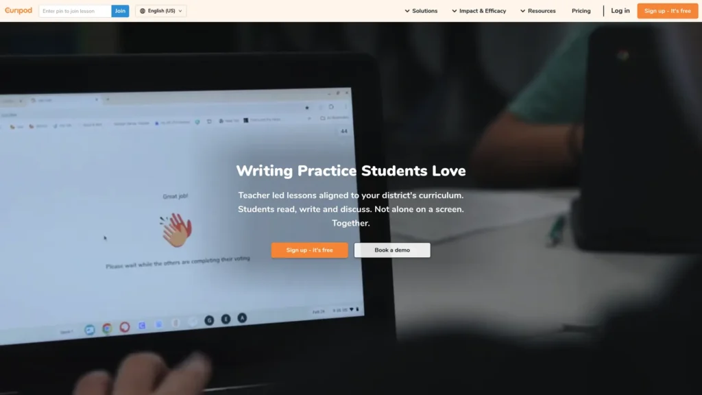 Curipod homepage with the headline Writing Practice Students Love