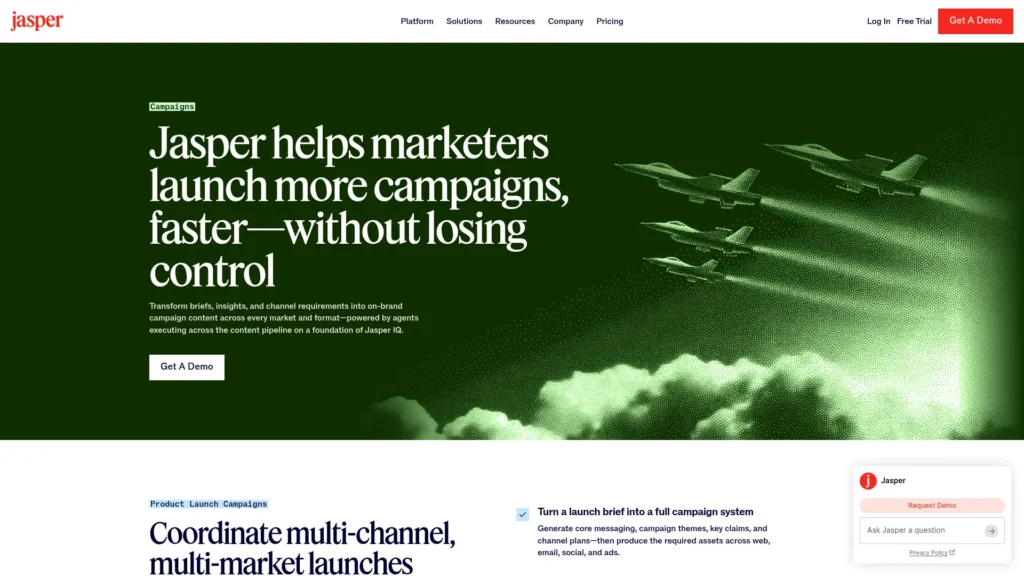 Jasper homepage: Jasper helps marketers launch more campaigns, faster, without losing control