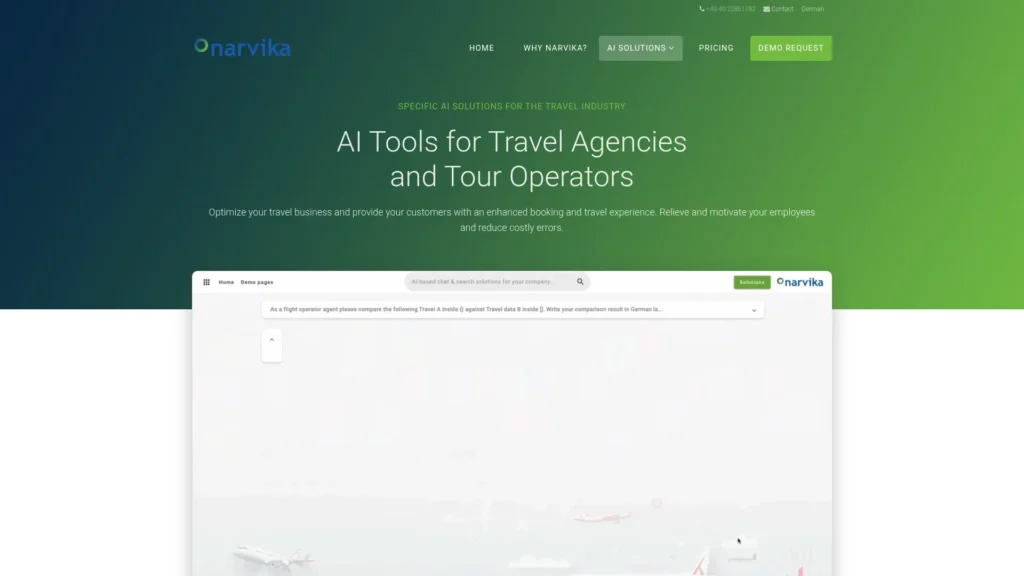 Narvika homepage: AI tools for travel agencies and tour operators