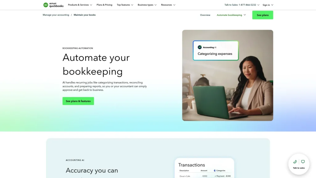 QuickBooks page with the headline Automate your bookkeeping