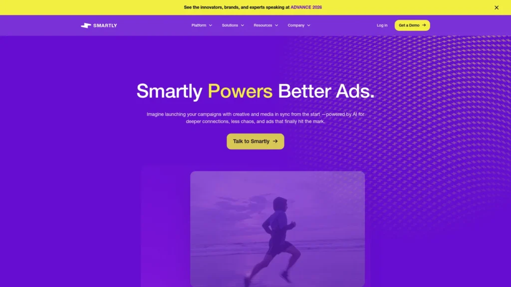 Smartly homepage with the headline Smartly Powers Better Ads