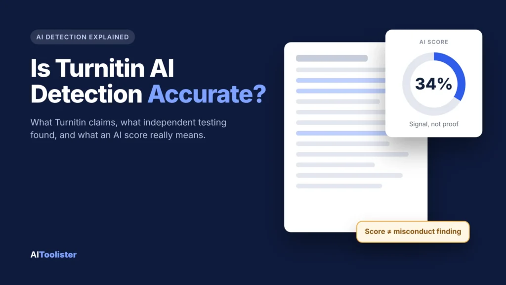 Is Turnitin AI Detection Accurate? title graphic showing a report with a 34% AI score